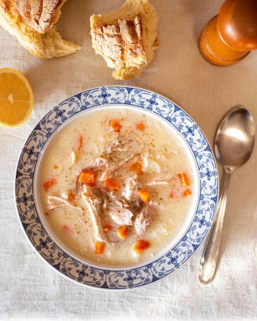 Greek chicken soup with egg-lemon sauce (avgolemono)
