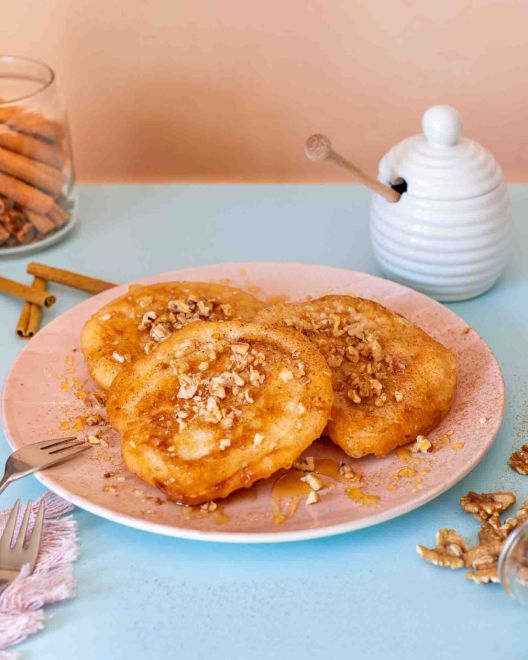 Traditional pancakes with honey and walnuts 