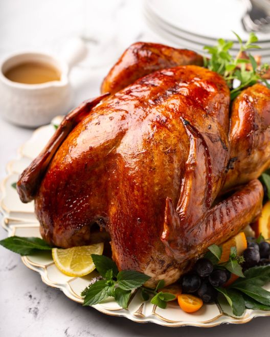 Liver, prunes and chestnut stuffed turkey
