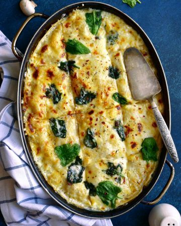 Λαζάνια με σπανάκι, μανιτάρια και κοτόπουλο