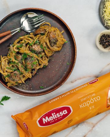 Νηστίσιμη καρμπονάρα με σπαγγέτι με καρότο Melissa