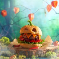 Burger με μπιφτέκι και διακόσμηση Halloween 