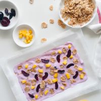 Frozen yogurt bark με κεράσια και μάνγκο