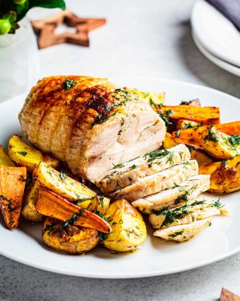 Κοτόπουλο ρολό με πατάτες και γλυκοπατάτες