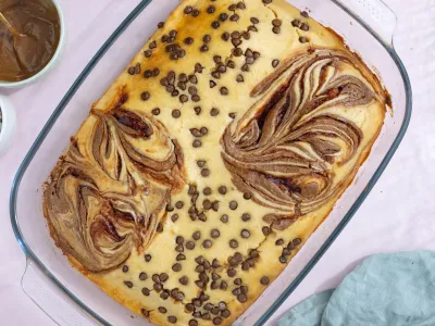 Pancakes φούρνου με σοκολάτα, φυστικοβούτυρο και μαρμελάδα