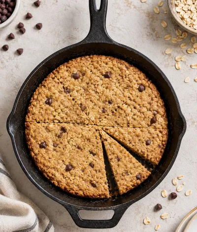 Soft skillet cookie: Μπισκότο στο τηγάνι με βρώμη και σοκολάτα
